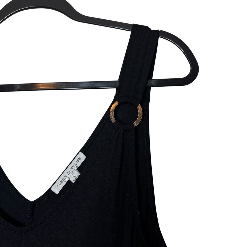 Green Envelope Los Angeles Black Maxi Dress Size L‎ Gold Hardware Resortcore EUC - Picture 2 of 6